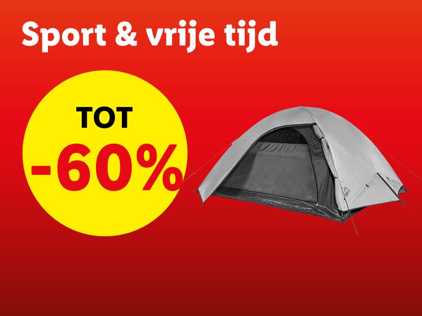 Campingtent met tot -60% korting tijdens sport & vrije tijd uitverkoop.