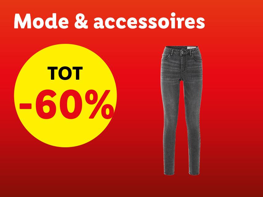 TOT -60% korting op mode en accessoires, inclusief jeans.