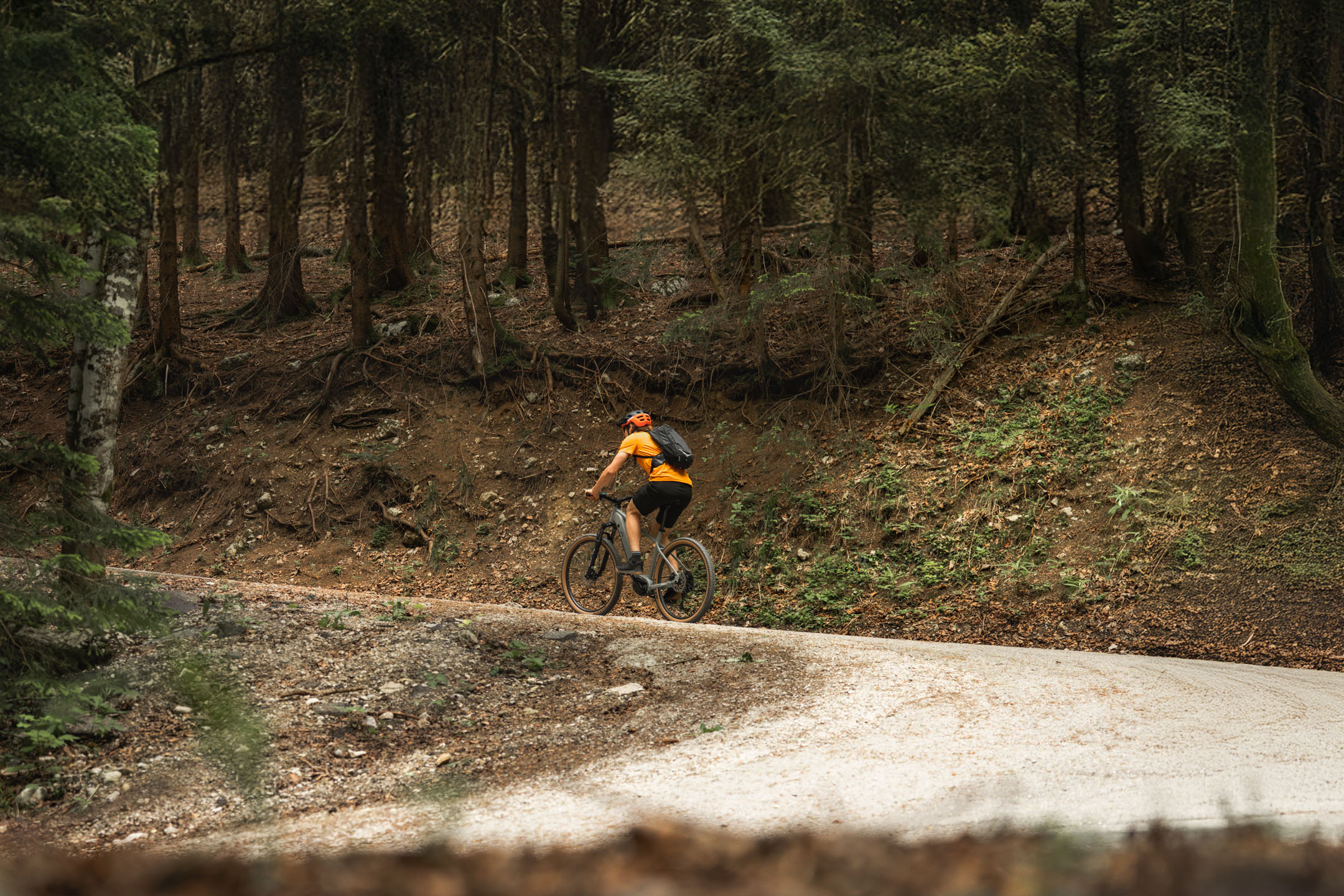 Mountainbiken in het bos.