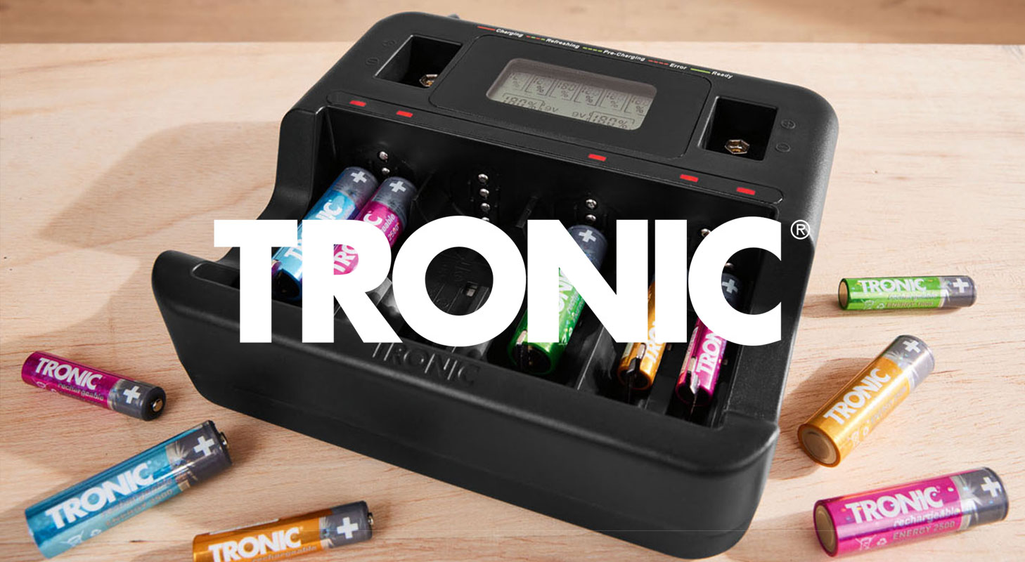 Tronic batterijlader met Tronic oplaadbare batterijen.